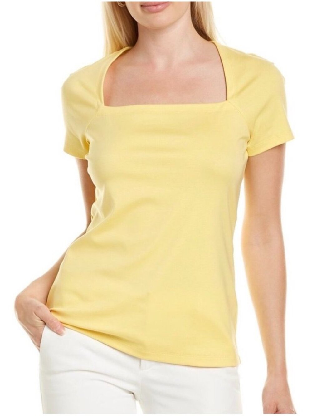 Layfayette 148 New York Butter Yellow Square Neck Top 1X